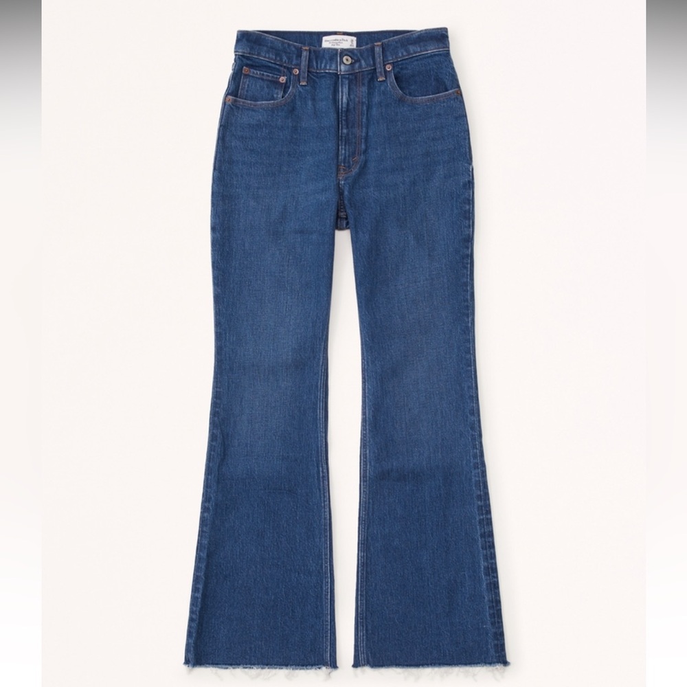 Abercrombie and fitch high rise vintage flare jeans dark wash raw hem